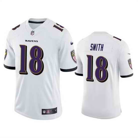 Men Baltimore Ravens 18 Roquan Smith White Game Jersey
